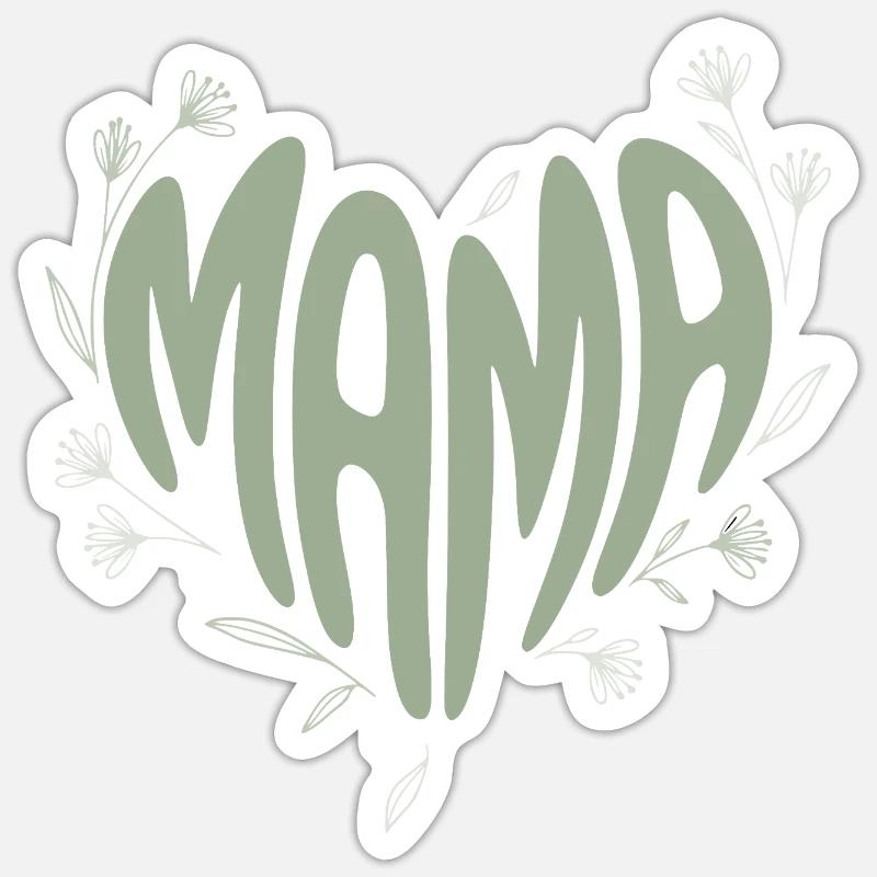 Mama Herzschrift mit Blüten - Sticker Größe S (10 x 10 cm) - Mattweiß