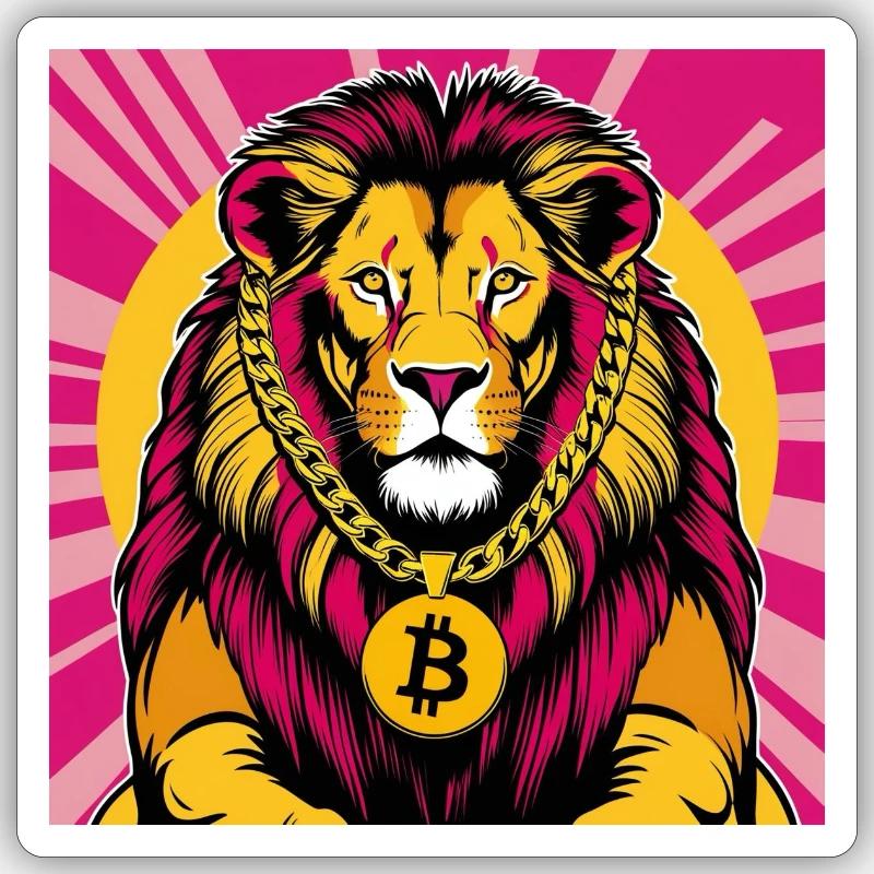 Krypto-Löwe Neon Pop Kunst - Sticker Größe S (10 x 10 cm) - Mattweiß