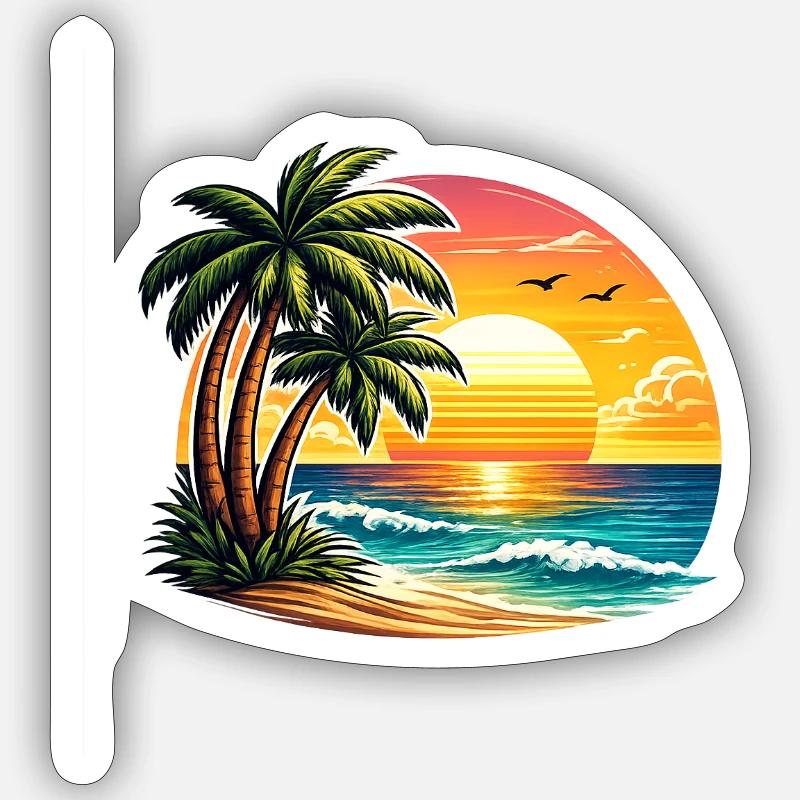 Coucher de soleil à Palm Beach - Sticker taille S (10 x 10 cm) - blanc mat