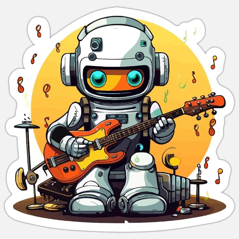 Guitariste robot cosmique - Sticker taille S (10 x 10 cm) - blanc mat