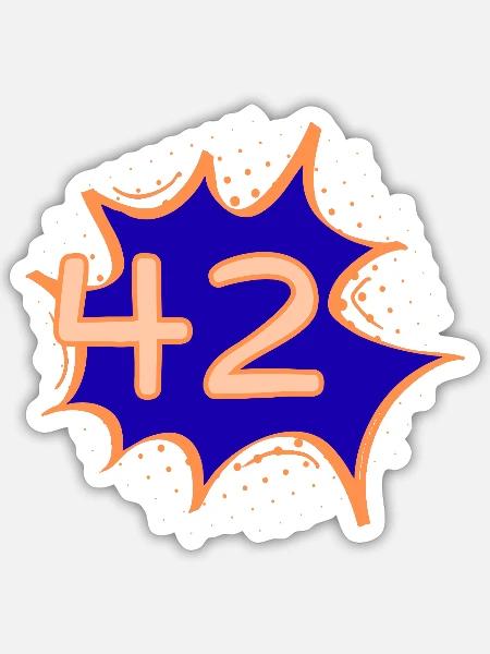 42 – Die Antwort auf alles | Comic Style T-Shirt - Sticker Größe S (10 x 10 cm) - Mattweiß