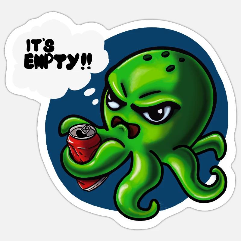 Grumpy Kraken - Sticker taille S (10 x 10 cm) - blanc mat