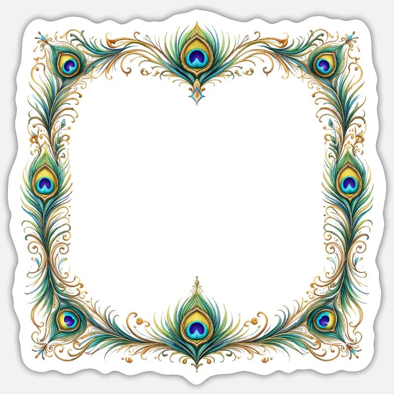 Peacock Feather Frame Ornament Boho Design Sticker size S (10 x 10 cm)