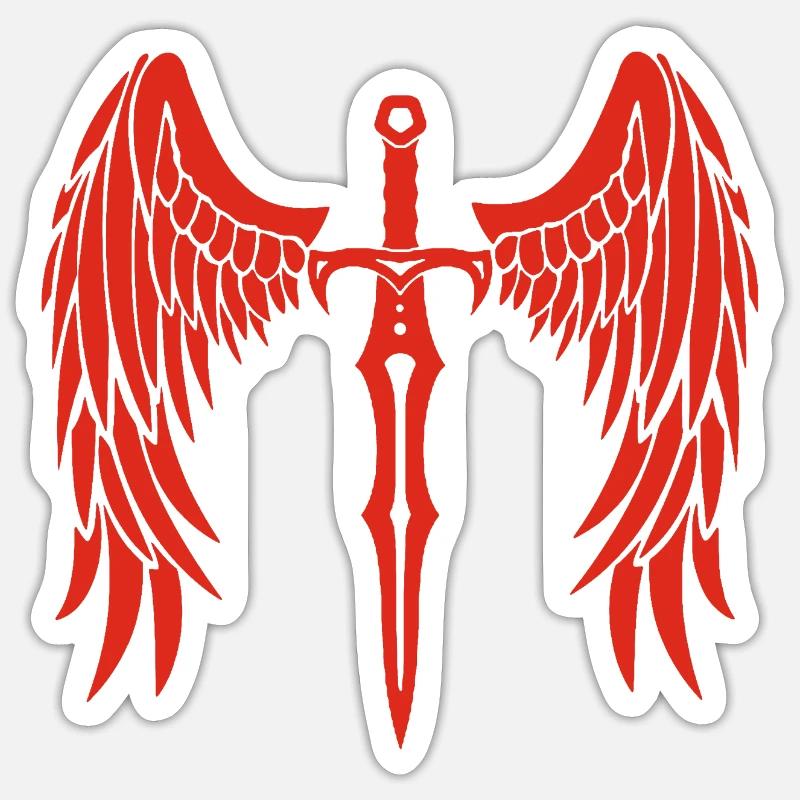 épée ailée rouge - Sticker taille S (10 x 10 cm) - blanc mat