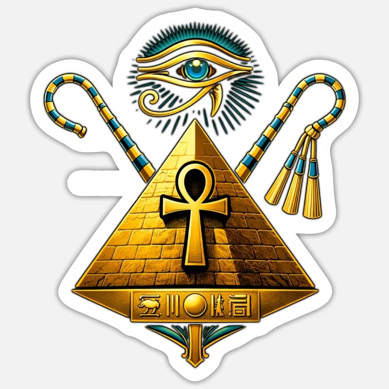Pyramide Ankh et Œil d'Horus Doré Sticker taille S (10 x 10 cm)