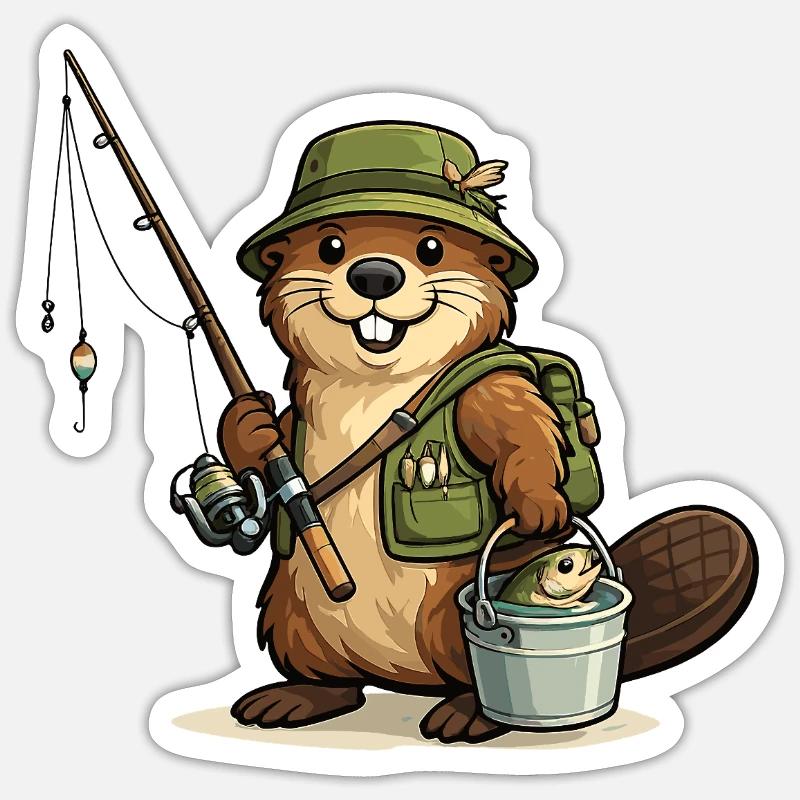 Aventure de pêche au castor - Sticker taille S (10 x 10 cm) - blanc mat