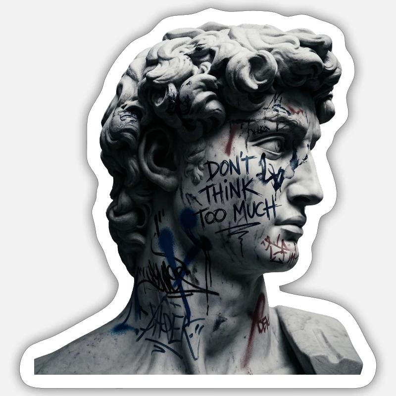 Dont Think Too Much Graffiti-David - Sticker Größe S (10 x 10 cm) - Mattweiß