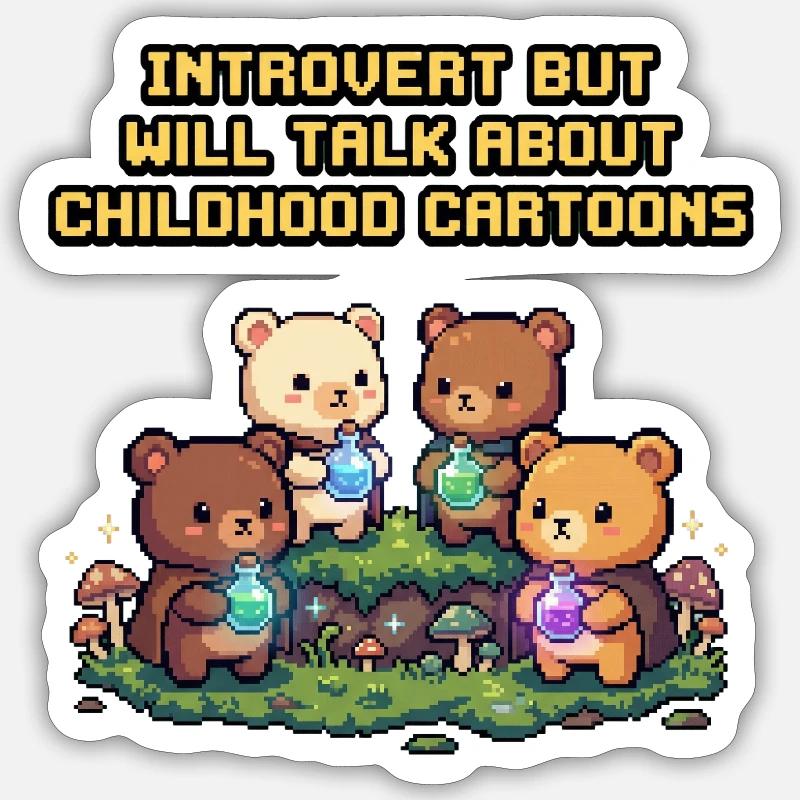 Introverti rencontre dessins animés d’enfance - Sticker taille S (10 x 10 cm) - blanc mat