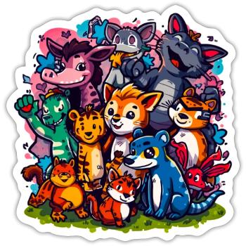 Animals Group Cartoon Colors - Sticker size S (10 x 10 cm) - white matte - Front