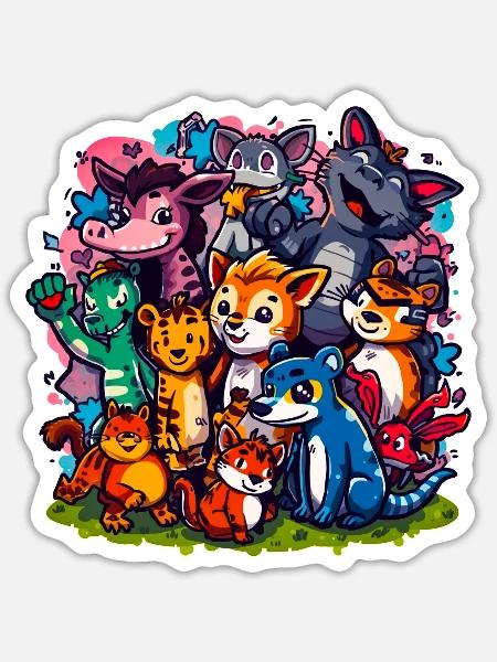 Cartoonfarben der Tiergruppe - Sticker Größe S (10 x 10 cm) - Mattweiß