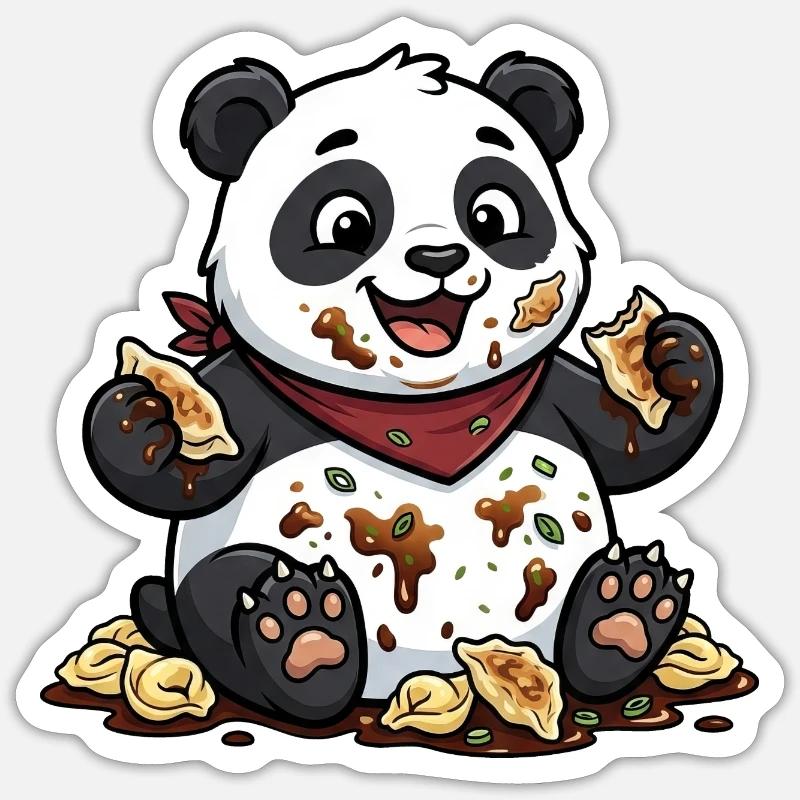 Panda mignon avec Tortellini Chaos - Sticker taille S (10 x 10 cm) - blanc mat