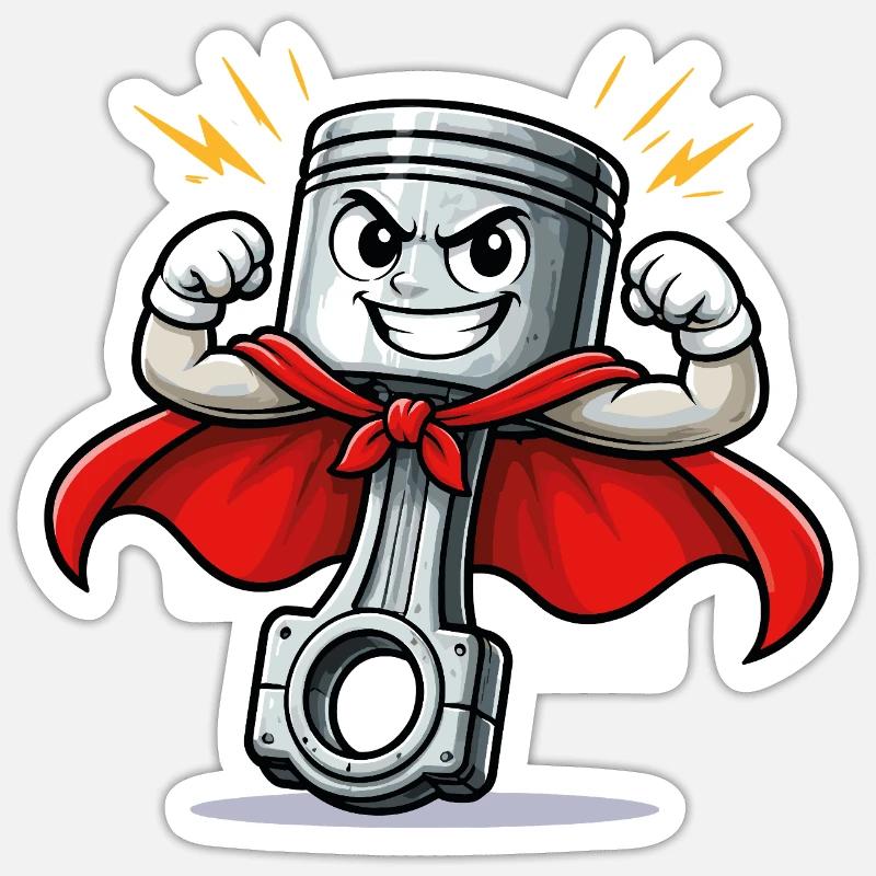 Piston super-héros de mécanicien - Sticker taille S (10 x 10 cm) - blanc mat