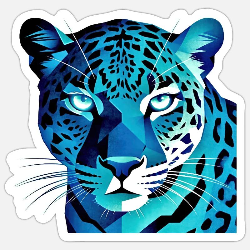 Fluorescent Geometric Blue Leopard - Sticker size S (10 x 10 cm) - white matte