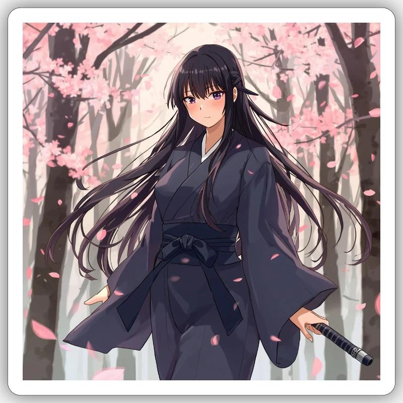 Sakura Samurai im Wald - Sticker Größe S (10 x 10 cm) - Mattweiß