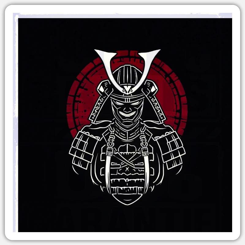 Samurai helmet with red crest - Sticker size S (10 x 10 cm) - white matte