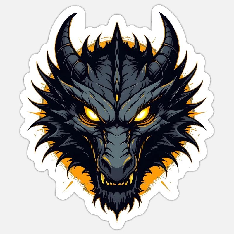 Schwarzer Drache Drachenkopf - Sticker Größe S (10 x 10 cm) - Mattweiß