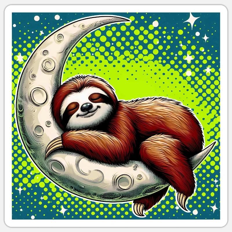 Sloth sleeps on the Moon - Sticker size S (10 x 10 cm) - white matte