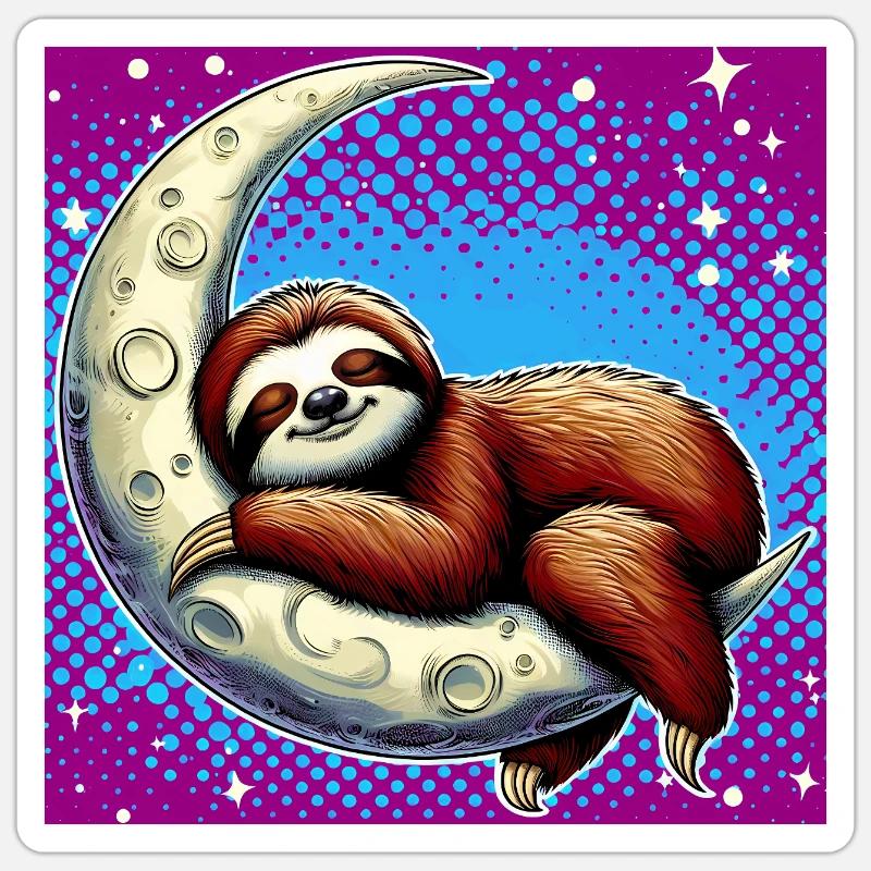 Sloth sleeps on the Moon - Sticker size S (10 x 10 cm) - white matte