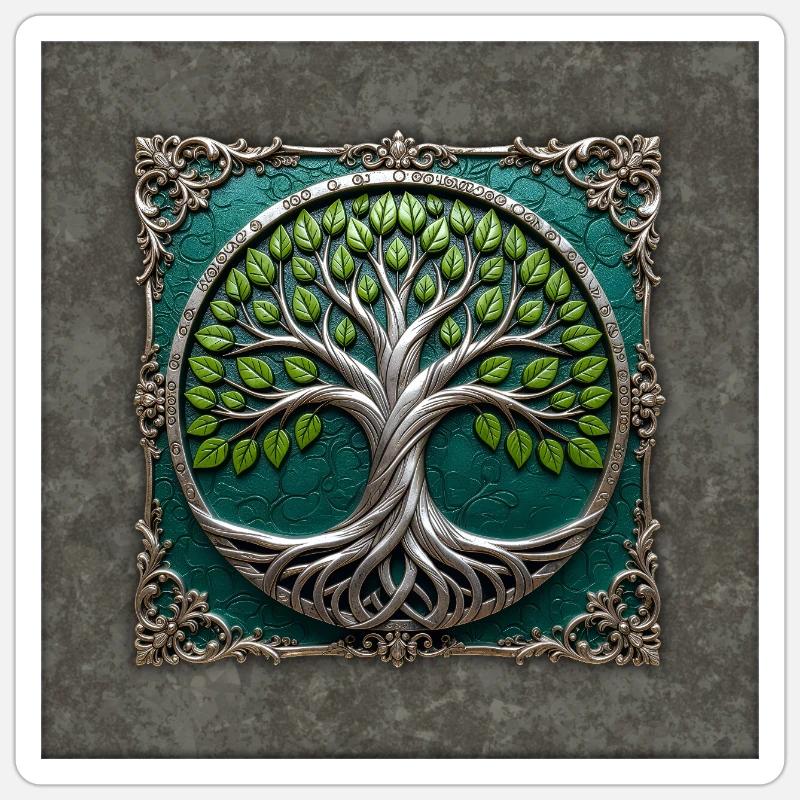 Arbre de Vie Circulaire d’Argent Sticker taille S (10 x 10 cm)