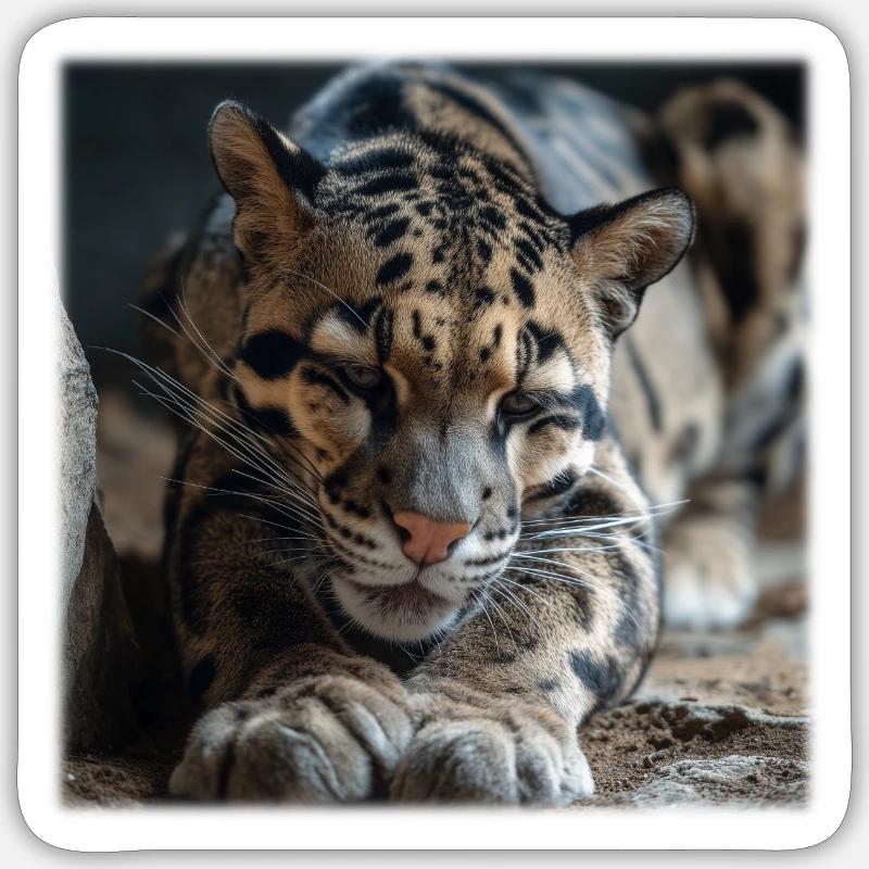 Clouded leopard resting pose Expressive wildcat Sticker size S (10 x 10 cm)