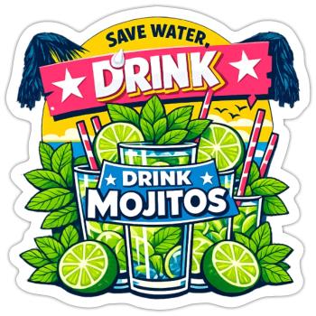 Sauvez l'eau, buvez Mojitos - Sticker taille S (10 x 10 cm) - blanc mat - Devant