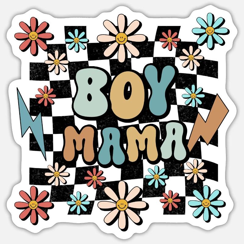 Boy Mama Blumen Muster Mutter Schwangerschaft - Sticker Größe S (10 x 10 cm) - Mattweiß
