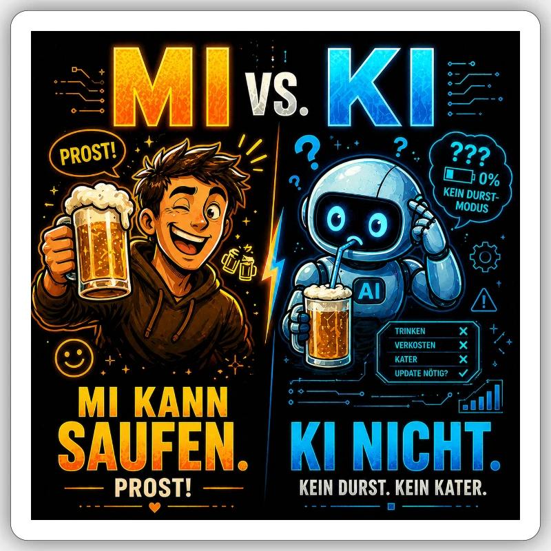 MI vs KI – Prost statt Prompt - Sticker Größe S (10 x 10 cm) - Mattweiß