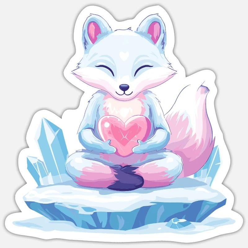Pastell-Eisfuchs mit Herz - Sticker Größe S (10 x 10 cm) - Mattweiß