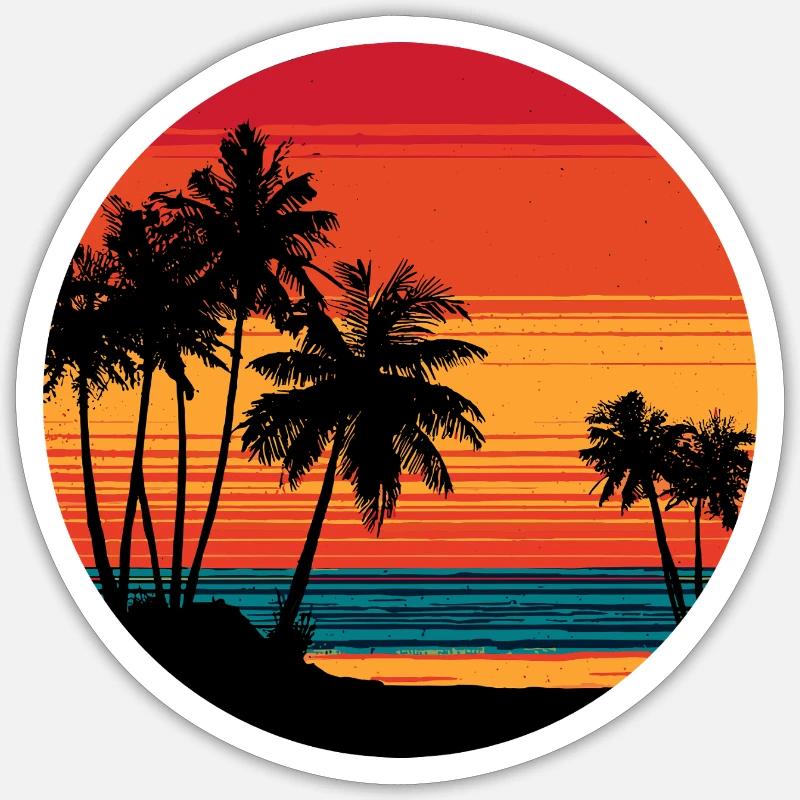 Palm Trees Beach Sunset Rétro - Sticker taille S (10 x 10 cm) - blanc mat