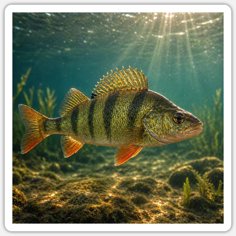 Perch in sunlight underwater - Sticker size S (10 x 10 cm) - white matte