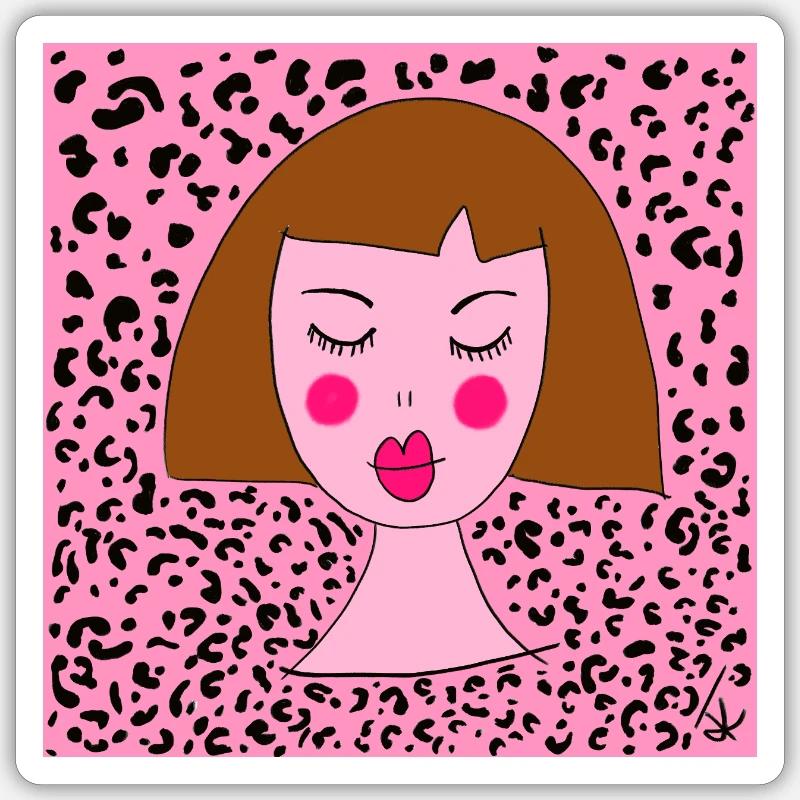 FILLE LÉOPARD - Sticker taille S (10 x 10 cm) - blanc mat
