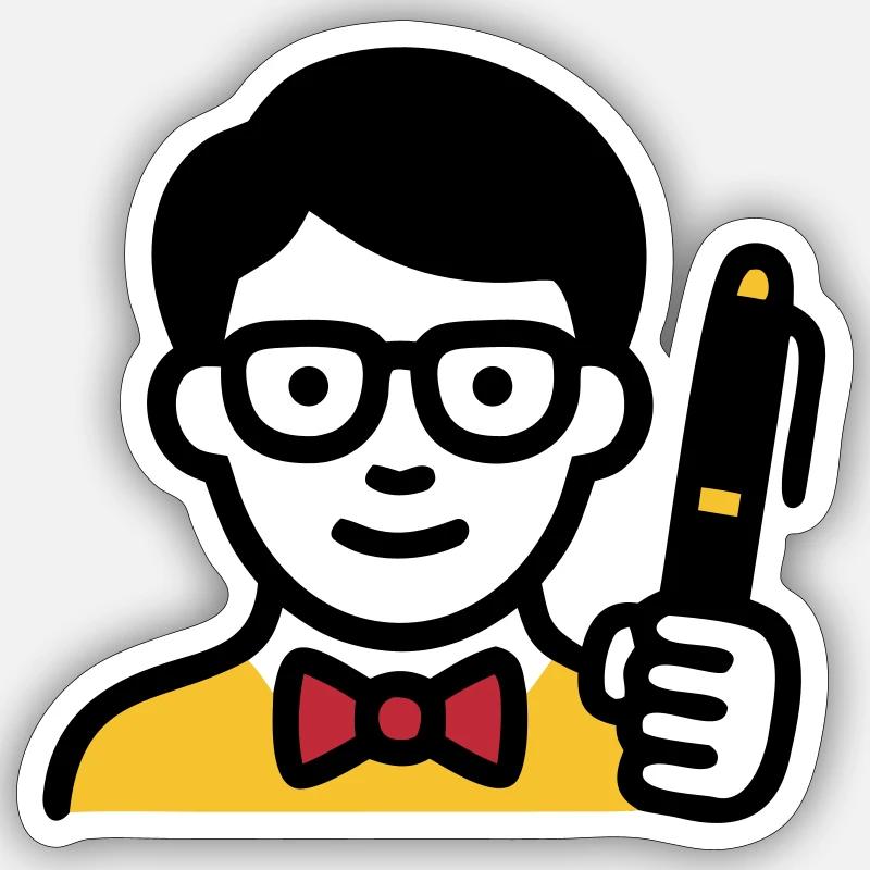 Professeur Professeur Bande dessinée Glasses - Sticker taille S (10 x 10 cm) - blanc mat