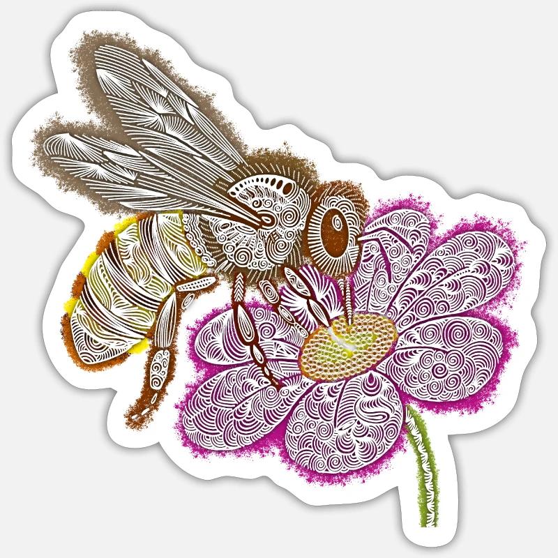 Zentangle Bee - Sticker taille S (10 x 10 cm) - blanc mat