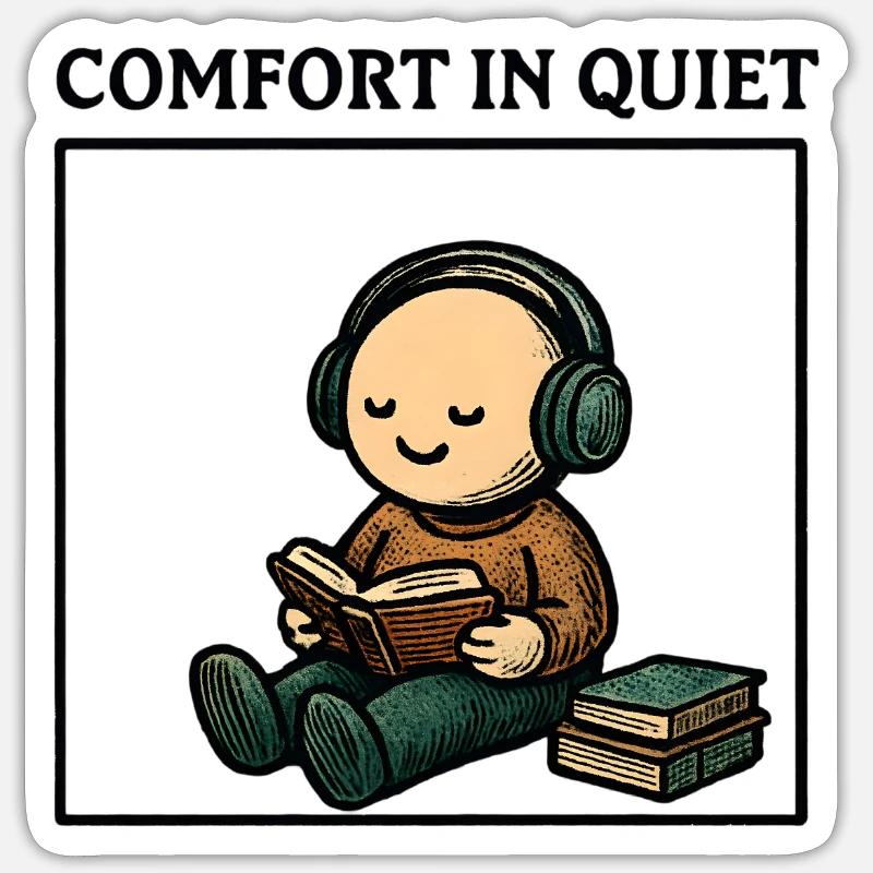 Silence while reading with headphones - Sticker size S (10 x 10 cm) - white matte