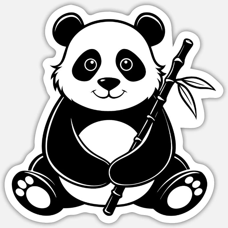 Panda avec du bambou - Sticker taille S (10 x 10 cm) - blanc mat