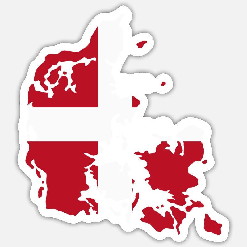 Carte du drapeau du Danemark - Sticker taille S (10 x 10 cm) - blanc mat