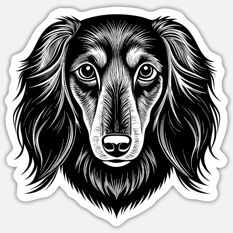 Dackel mit langem Haar - Sticker Größe S (10 x 10 cm) - Mattweiß