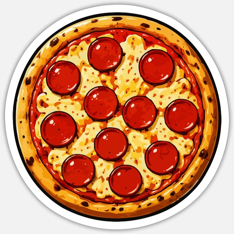 Pepperoni Pizza Illustration Comicstil - Sticker Größe S (10 x 10 cm) - Mattweiß