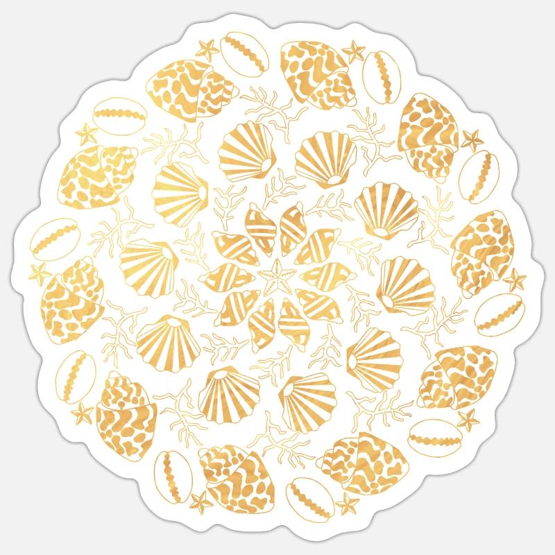 Mandala de coquillage - or - Sticker taille S (10 x 10 cm) - blanc mat