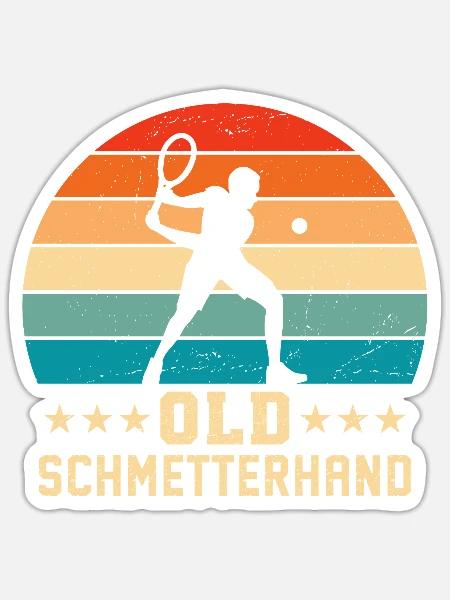 Old Schmetterhand Retro Tennis - Sticker Größe S (10 x 10 cm) - Mattweiß