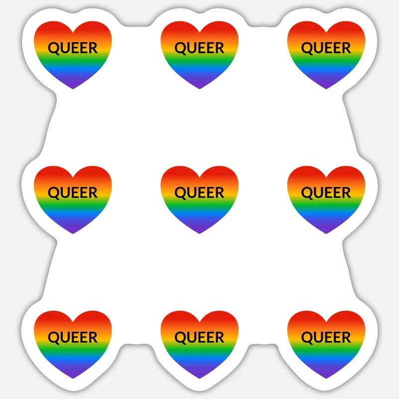 Queer Rainbow Hearts Pattern - Sticker size S (10 x 10 cm) - white matte