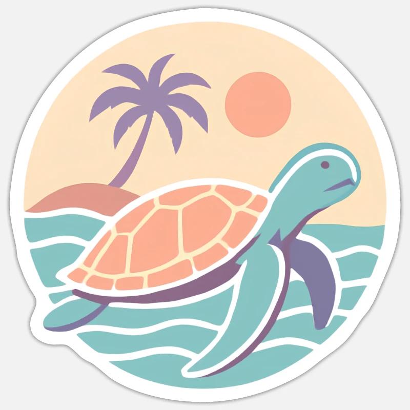 Retro turtle on the beach - Sticker size S (10 x 10 cm) - white matte