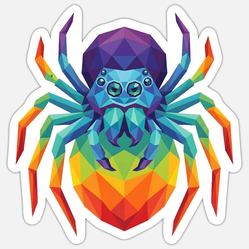 Lebendige geometrische springende Spinnen-Pop-Kunst - Sticker Größe S (10 x 10 cm) - Mattweiß