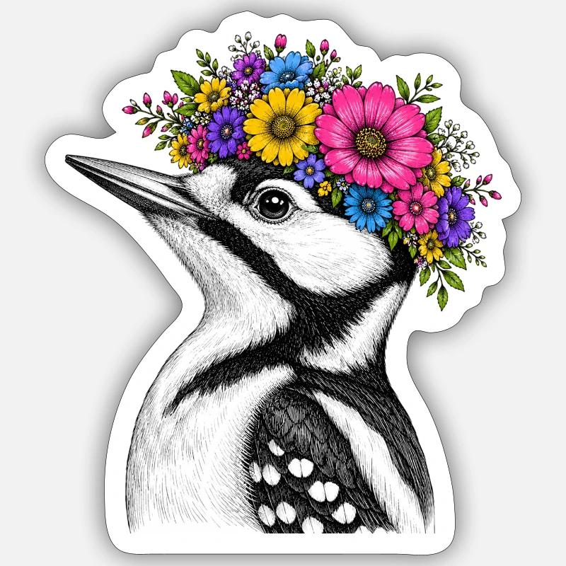 Blütenkranz Vogel - Sticker Größe S (10 x 10 cm) - Mattweiß