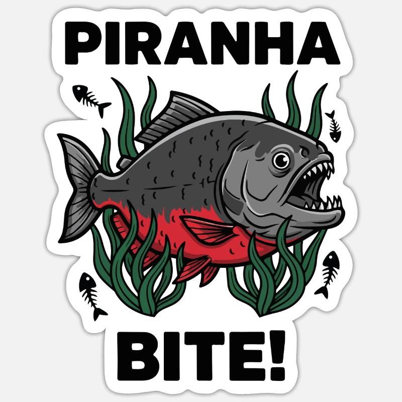 Red Piranha Bite Bite Fish - Sticker size S (10 x 10 cm) - white matte