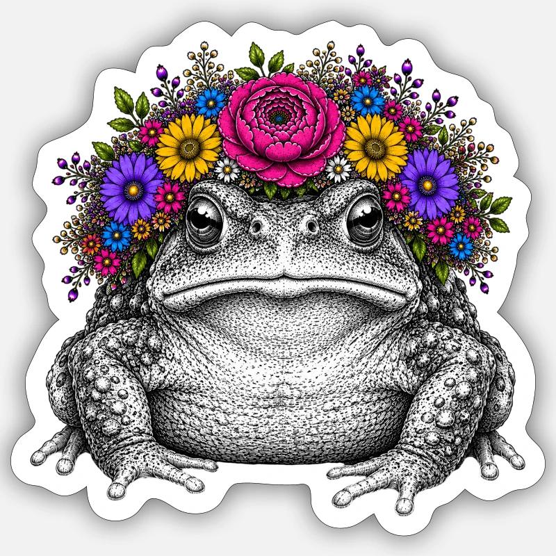 Toad with flower crown - Sticker size S (10 x 10 cm) - white matte