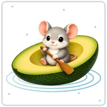 Cute Mouse in Avocado Kawaii Animal Motif - Sticker size S (10 x 10 cm) - white matte - Front