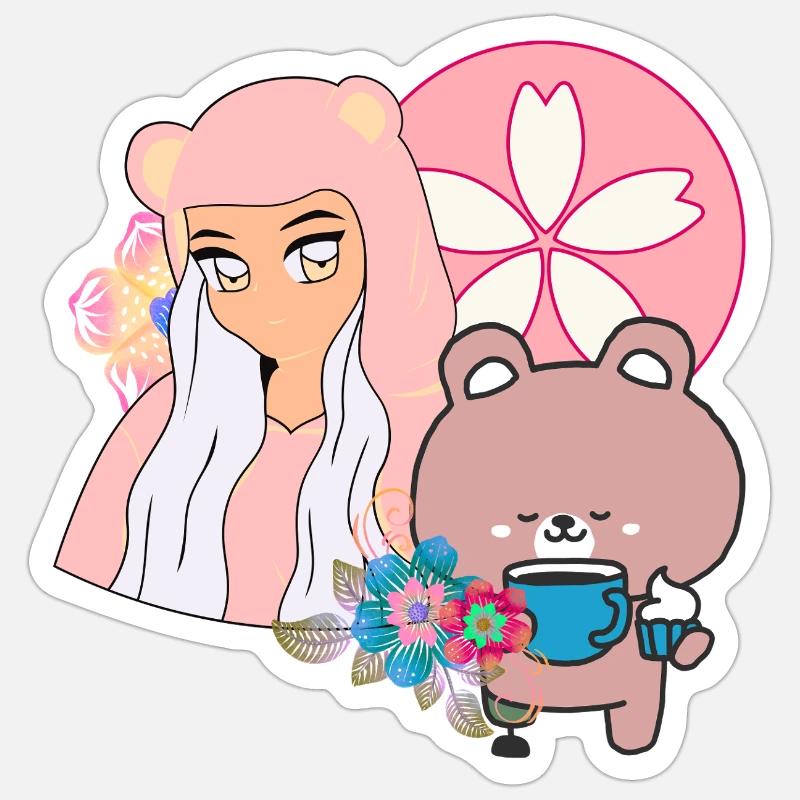 Kawaii Bär & Inklusive Teezeit - Sticker Größe S (10 x 10 cm) - Mattweiß