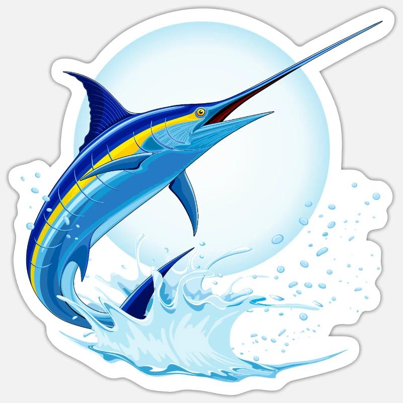 Marlin bleu Espadon sautant hors de l’océan - Sticker taille S (10 x 10 cm) - blanc mat