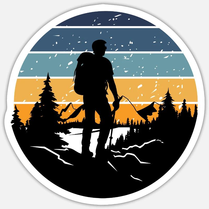 Randonneur au coucher rétro - Sticker taille S (10 x 10 cm) - blanc mat